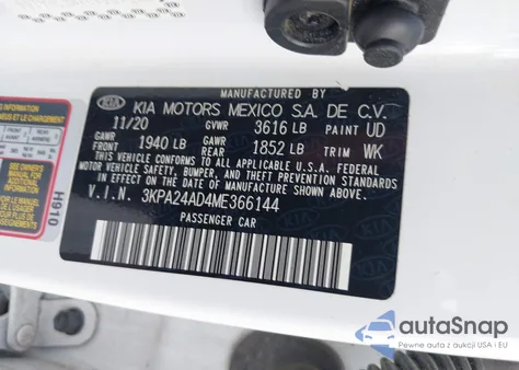 2021 Kia Rio S from USA, damaged, VIN 3KPA24AD4ME366144